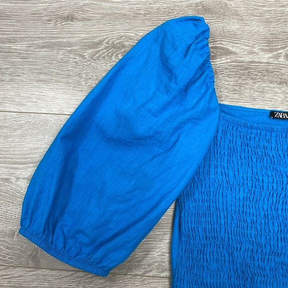 Zara Smocked Puff Sleeve Cropped Square Neck Blouse S - Picture 4 of 15